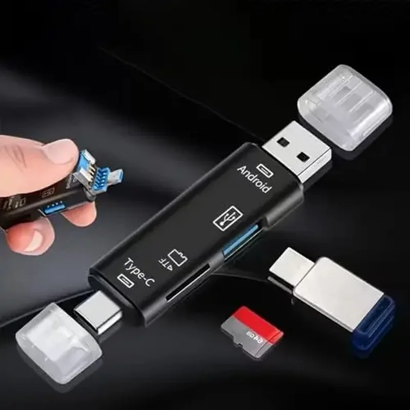 5-in-1 High-Speed USB Type C/USB/Micro USB/TF/SD Memory Card Reader OTG Adapter for Boosting Mobile Phone Performance