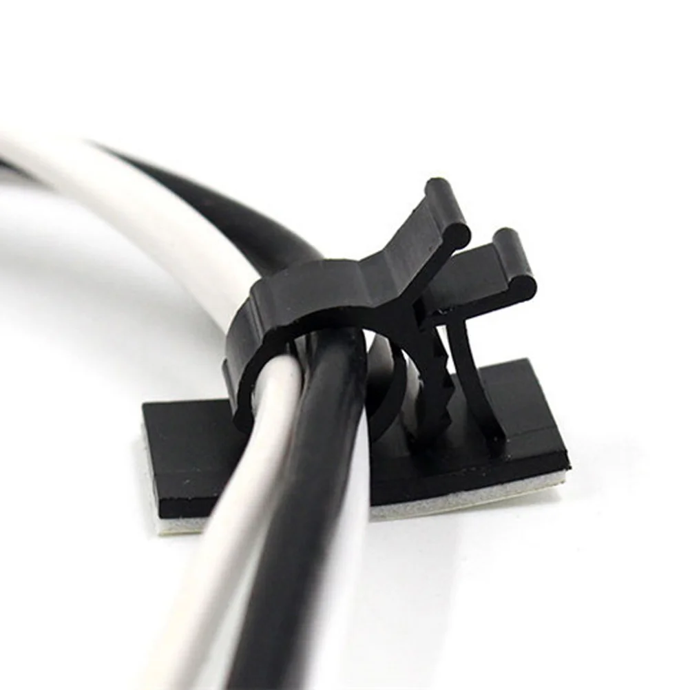 30개 케이블 관리 클립 블랙 플라스틱 접착식 케이블 클램프 와이어 정리용 코드 마운팅 패스너 스트립