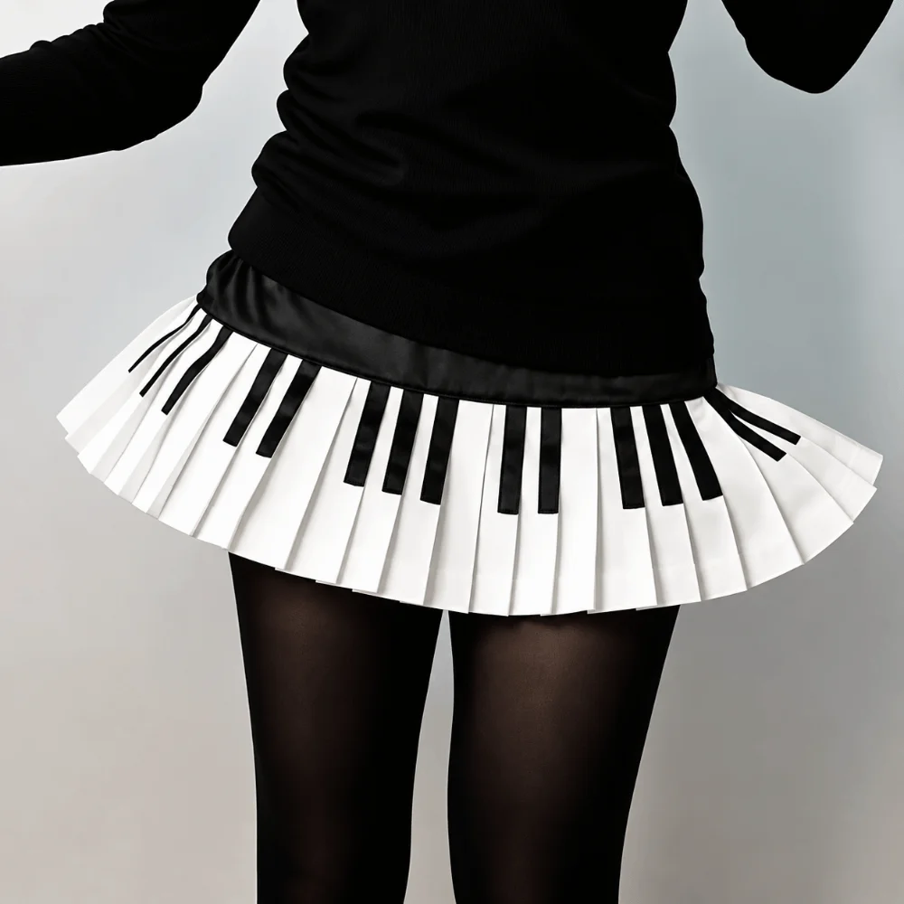 

Sweet Black White Splicing Piano Skirt Preppy Style Slim Keyboard Pleated Skirt JK Dress Korean Style Short Skirt Summer