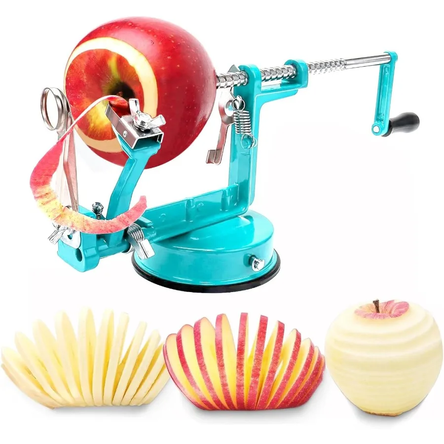 

3 в 1 овощечистка для яблок с лезвиями из нержавеющей стали и мощным всасывающим основанием для эффективного пилинга, нарезки и Cori