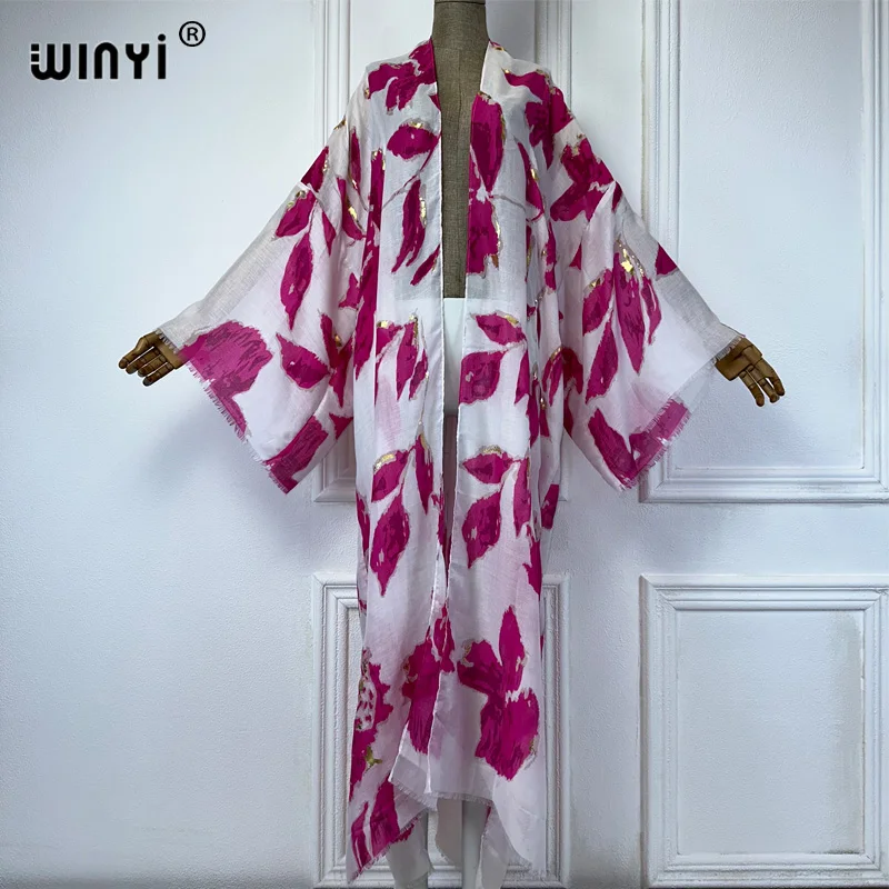 WINYI Africa Kimono Women Summer Print Hot stamping cardigan Female abaya dubai luxury beach Cover Up boho odzież party dress