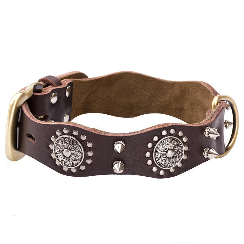 Collar de cuero resistente con púas para perros medianos y grandes - imagen 3