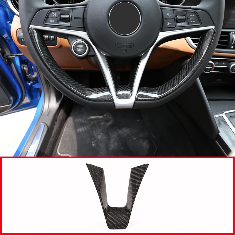 Steering Wheel Decoration Frame Trim For Alfa Romeo Giulia Stelvio 2017-2019 Real Carbon Fiber Black 1 Pcs Car Accessories