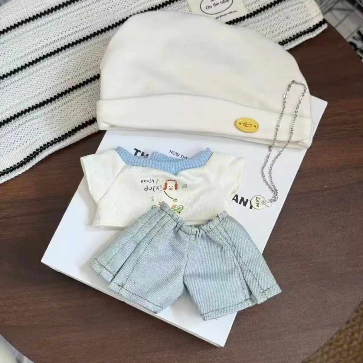 20cm Cotton Doll Clothes Casual T-shirt + Wide Leg Pants + Hat + Pendant  4Pcs/Set Doll Accessories for Kpop Idol Plush Dolls