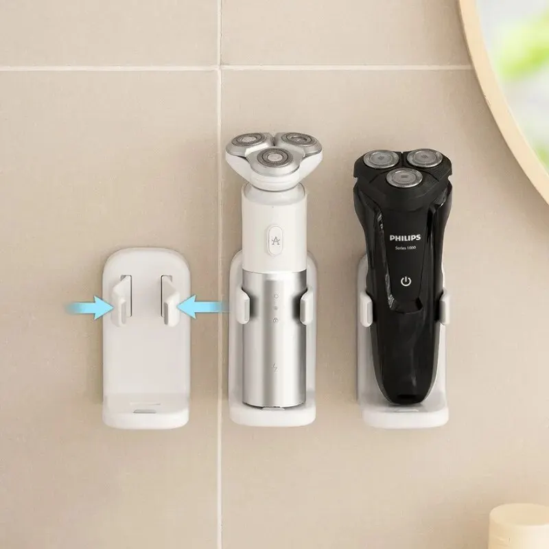 White Electric Razor Holder Non-punching Spring Clip Storage Rack Strong Load-bearing Anti-falling