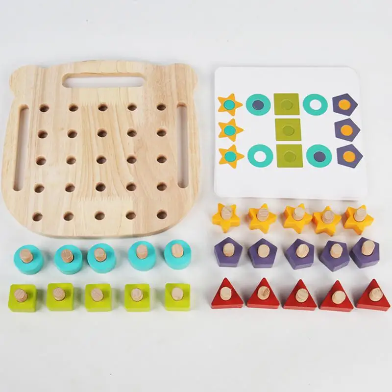 Wooden Screw Puzzle Toy Wooden Screw Nuts Peg Puzzle Game Building Block Learning Set Fine Motor Skills Toy Educational Color