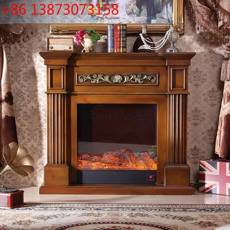 01 American retro gold-painted dark mantel antique electronic simulation flame heating