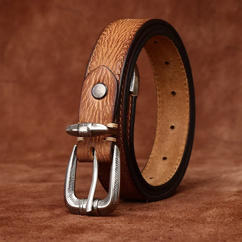 

2.4CM Pure Cowhide Casual Genuine Leather Ladies High Quality Pin Buckle Belts Cowboy Jeans Designer Belts for Women Luxury