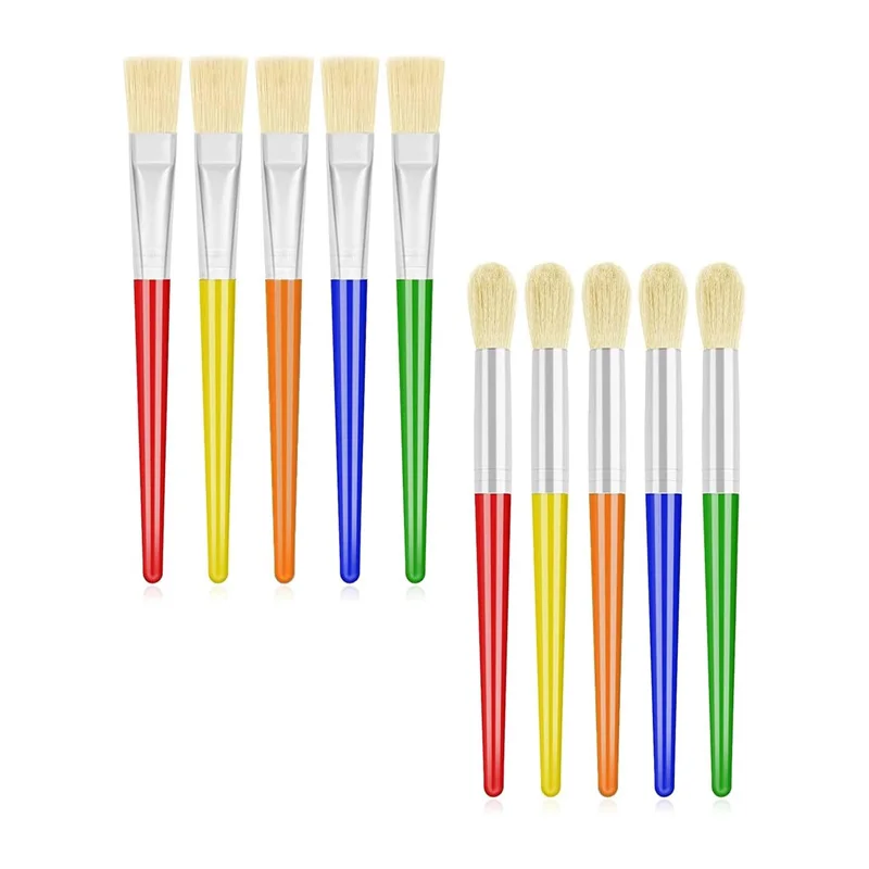 10Pcs Toddler Paint Brushes Set Coloful Paint Brush Set for Kids Round Bristle Tip Paintbrushes for Kids Beginners Art Supplies