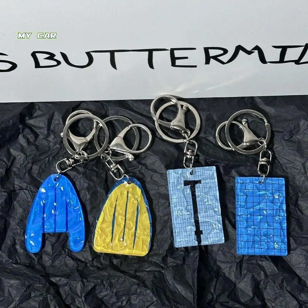 

4 PCS Creative Acrylic Wavy Swimming Pool Keychain Pendant Car Key Ring Car Key Chain Blue Yellow Hanging Ornament Teenage