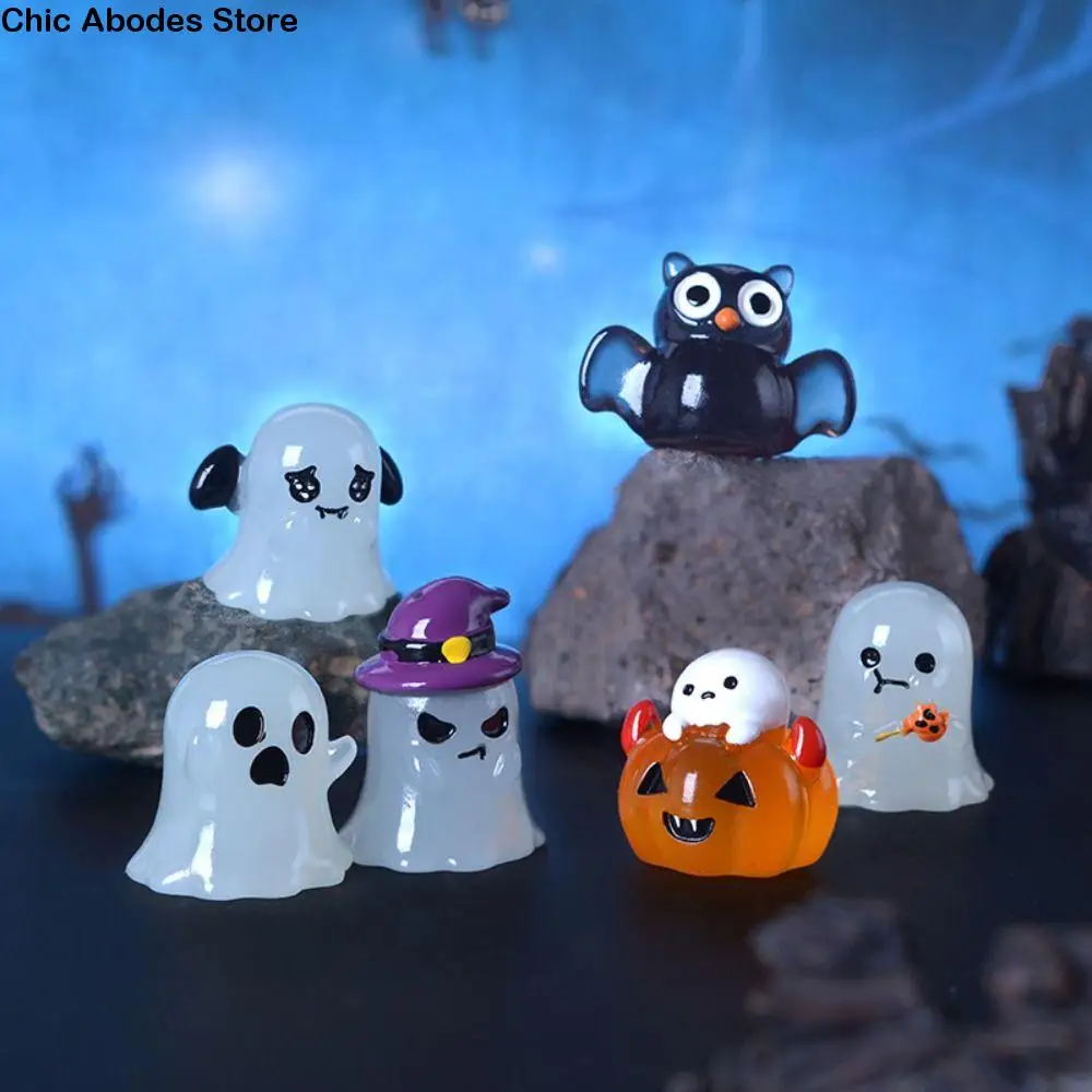 Cartoon Halloween Luminous Ghost Figurines Resin Crafts Pumpkin Owl Noctilucent Ghost Ornaments Festival DIY