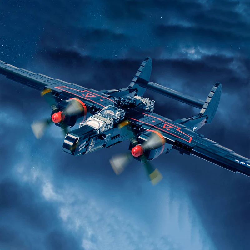 Modelo de Bombardero Pesado de Doble Motor P-61B, Bloques de Construcción MOC, Equipo de Guerra, Tecnología Modular, Regalos, Juguetes para Niños para Armar en las Fiestas