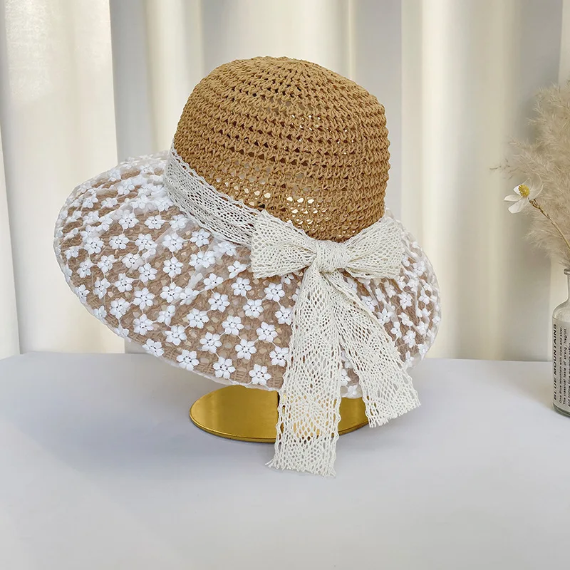 Straw Hat Women's New Japanese Small Fresh Lace Straw Hat Summer Travel Sun Protection Hat Big Brim Beach Sun Hat for Women Hats