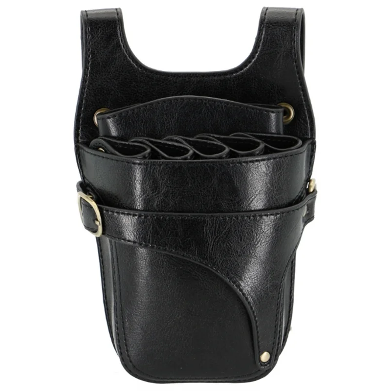 1PC Black Cowhide Hair Scissor Bag Barber Clip Holster Pouch Holder Case with Belt Multifunction Hairdressing Scissor Bag