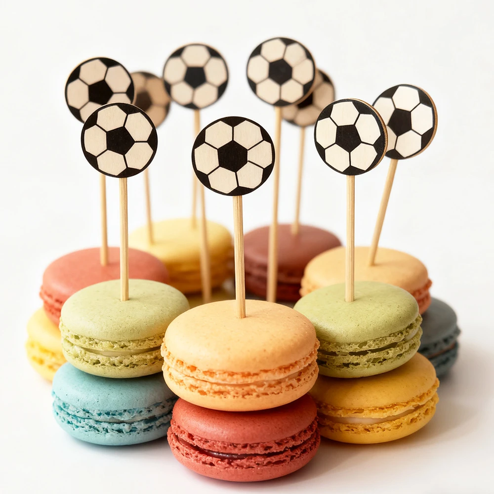 10/20/30 Stück Fußball-Fruchtspieße 12cm Cupcake-Topper Kuchendekoration Dessert-Deko für Kindergeburtstag Party-Deko Spieltag-Zubehör – Detail 5