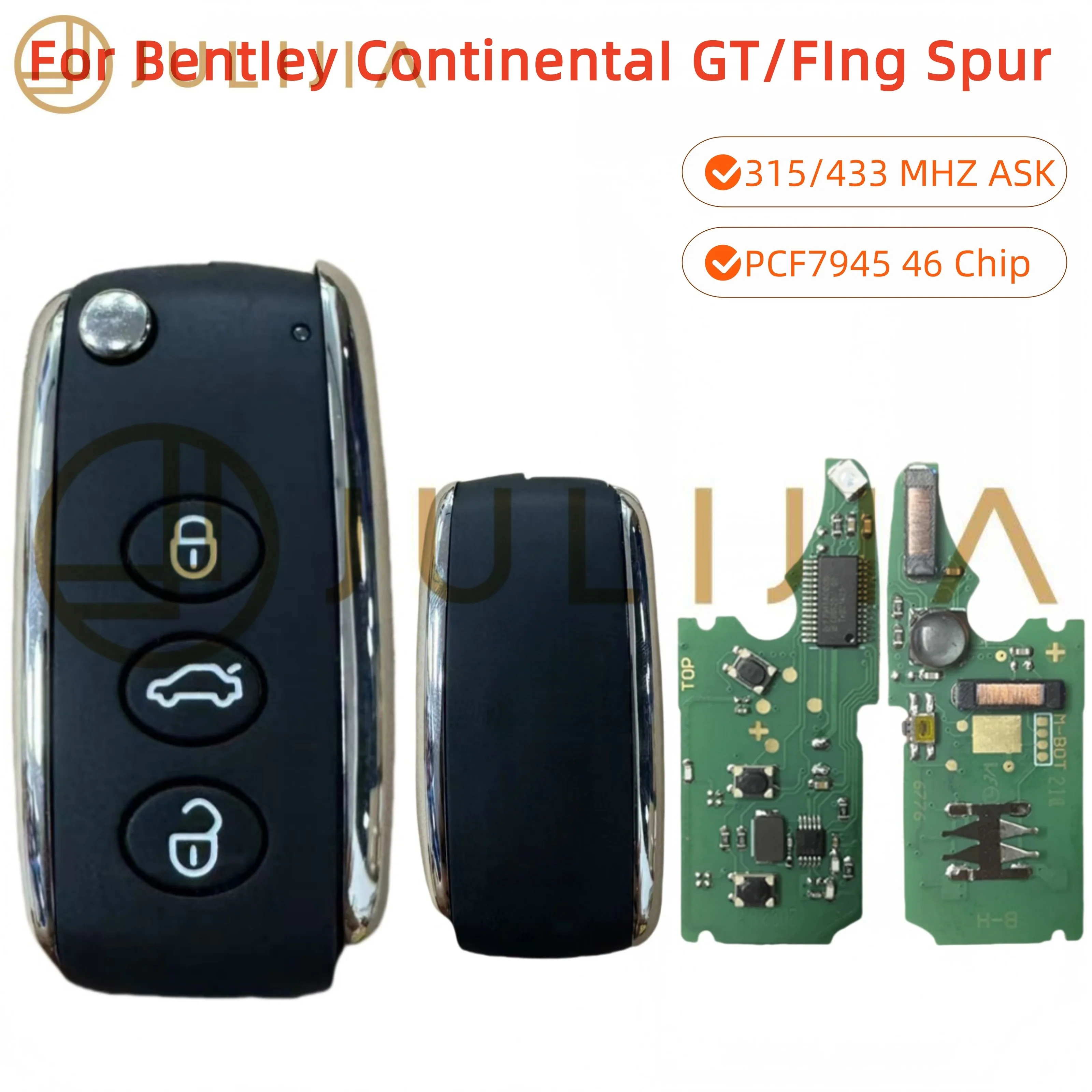 

JULIJIA KR55WK45032 для Bentley Continental GT 46, откидной смарт-ключ без ключа, 433/315 МГц, Bentley Continental GT Flying Spu