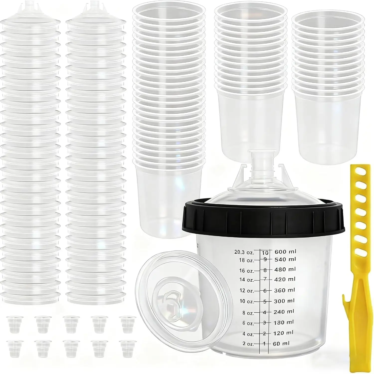 

PPS 600ml Disposable Paint Cups, 50 Packs with Lids, Liners & Stirring Stick for HVLP/LVLP Spray Guns