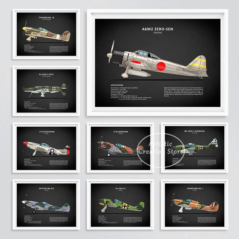 World War II Battle Plane Poster The Fw 190 The ME 262 The PBY Catalina Canvas Print Wall Pictures Living Room Office Home Decor