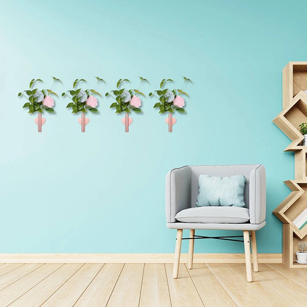 

Wall Flower Tube Vase Home Decor Metal Wall Mounted Mini Vases Holder Dried Flowers Faux Plants Eucalyptus Cotton Stems Elegant