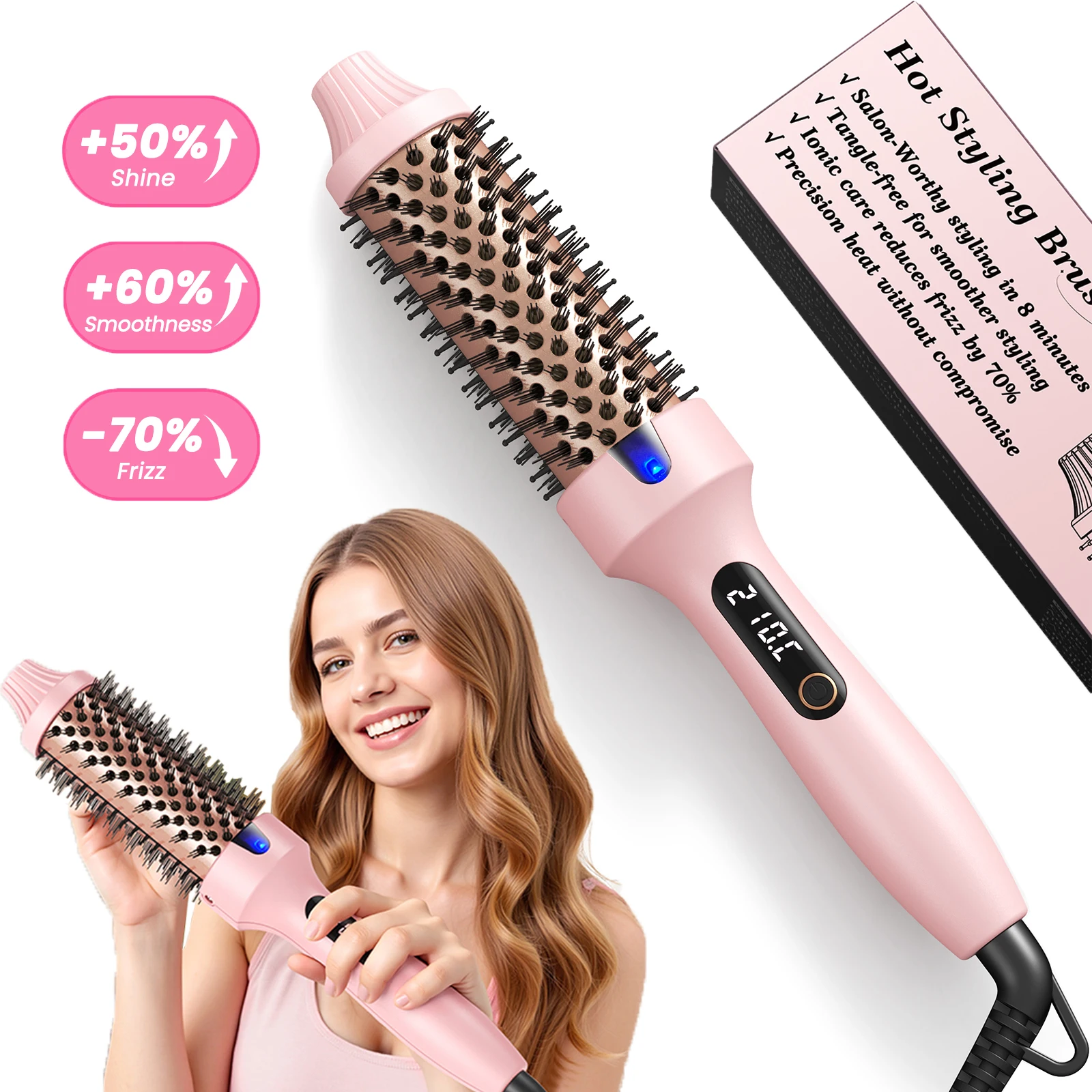 PTC Heated Curling Iron Brush 38mm Thermal Round Brush Anti Scald Hair Styler Volumizing Curler for Home Salon Use,110-240V