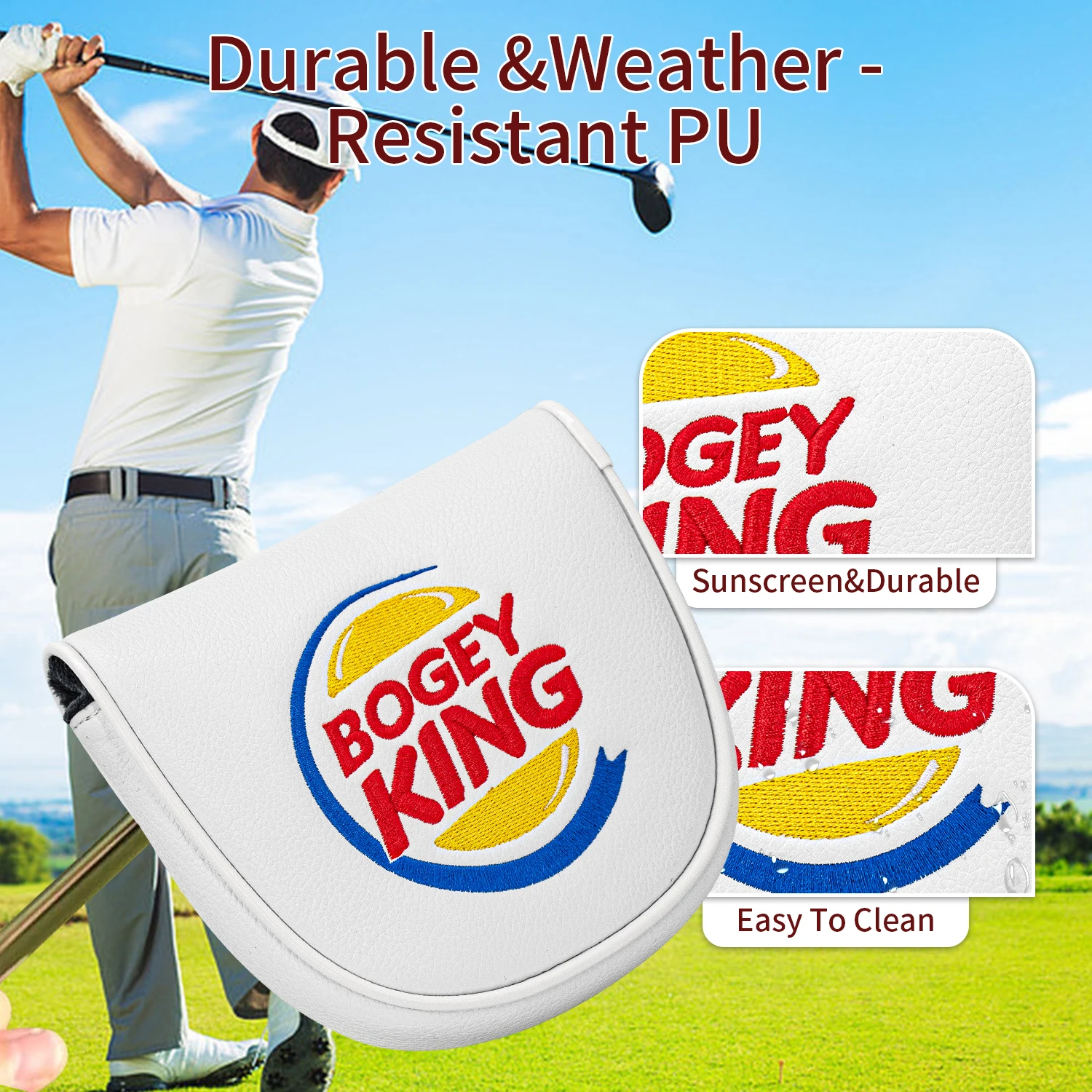 1PC White Circular Embroidery Mallet Putter Head Cover, Fashion Golf Putter Protective Sleeve, Universal Fit for Most Putters view 4
