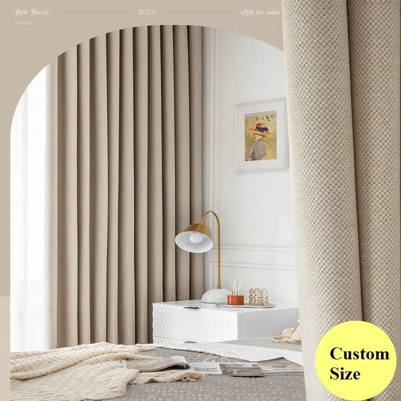 

Full Blackout Solid Color Cotton Linen Curtains for Living Room Bedroom Dining Villa Custom Size Partition door Thicken Decor