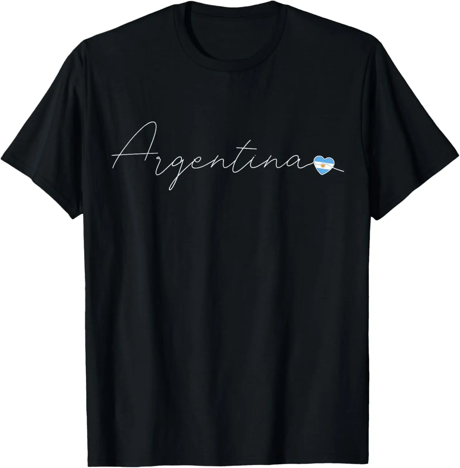 Argentina Cursive Script Flag Heart Graphic Tee Breathable Soft Cotton T-Shirt for Men Streetwear