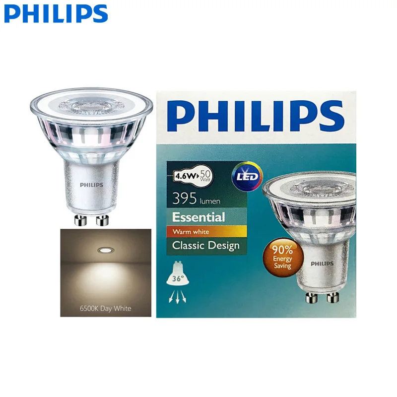Philips GU10 PAR16 Essential Classic White Ceiling Recessed Lamp LED Spot Light 6500K 4.6W 36° =50W Halogen 220-240V