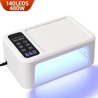 Lámpara LED UV para uñas de gran espacio, 480W, para manicura, secado de esmalte de uñas en Gel, 140LED, secador de uñas con pantallas LCD, herramientas de salón