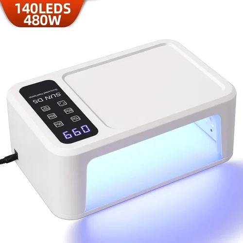 Lámpara LED UV para uñas de gran espacio, 480W, para manicura, secado de esmalte de uñas en Gel, 140LED, secador de uñas con pantallas LCD, herramientas de salón