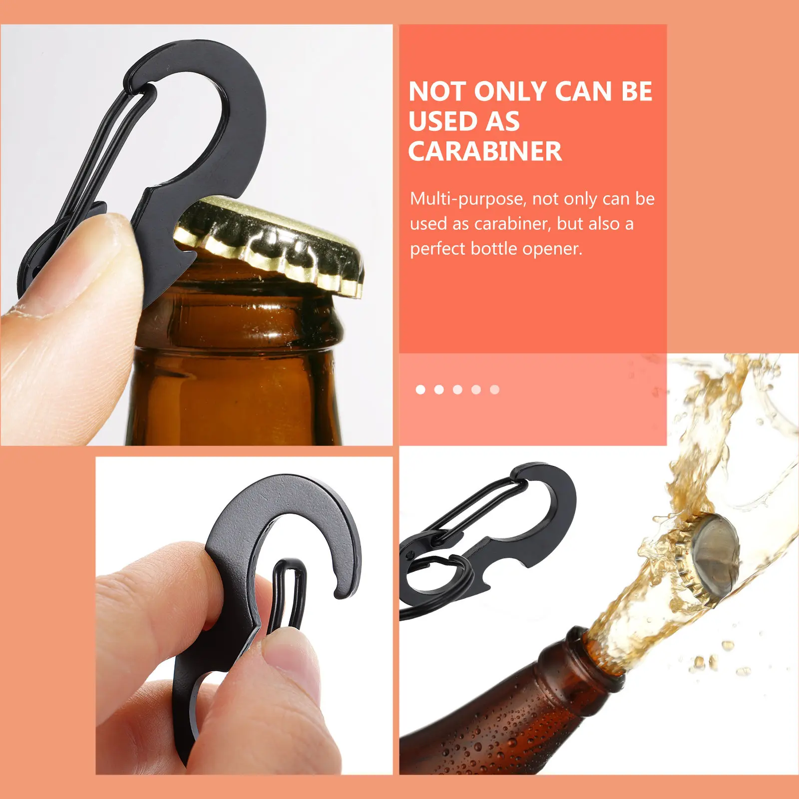 6Pcs Stainless Steel D-Shaped Carabiner Multifunctional Keychain Bottle Opener Hanging Carabiner Outdoor Climbing Tool Quick