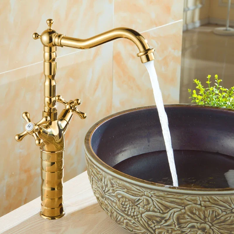 

Vidric European copper-plated table basin faucet double handle single hole hot and cold mixer tap kitchen faucets wash basin tap