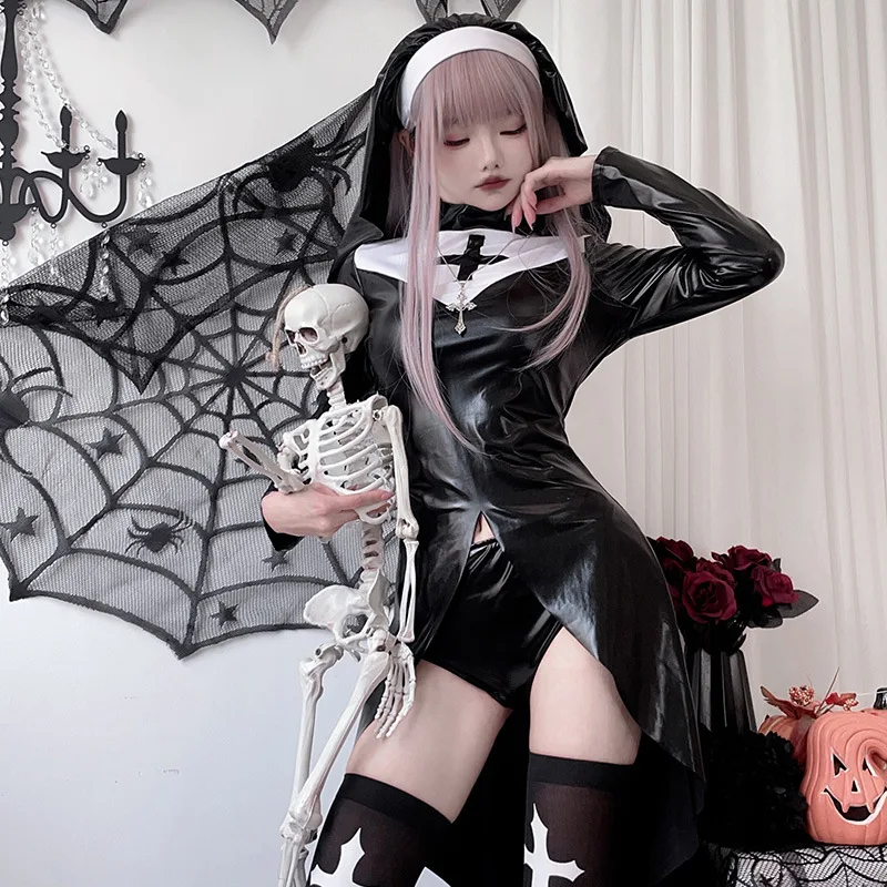 

2026 new European and American Halloween Horror Vampire Nun Costume Plus Size Cross Dark Gothic Style Cosplay Party Dress