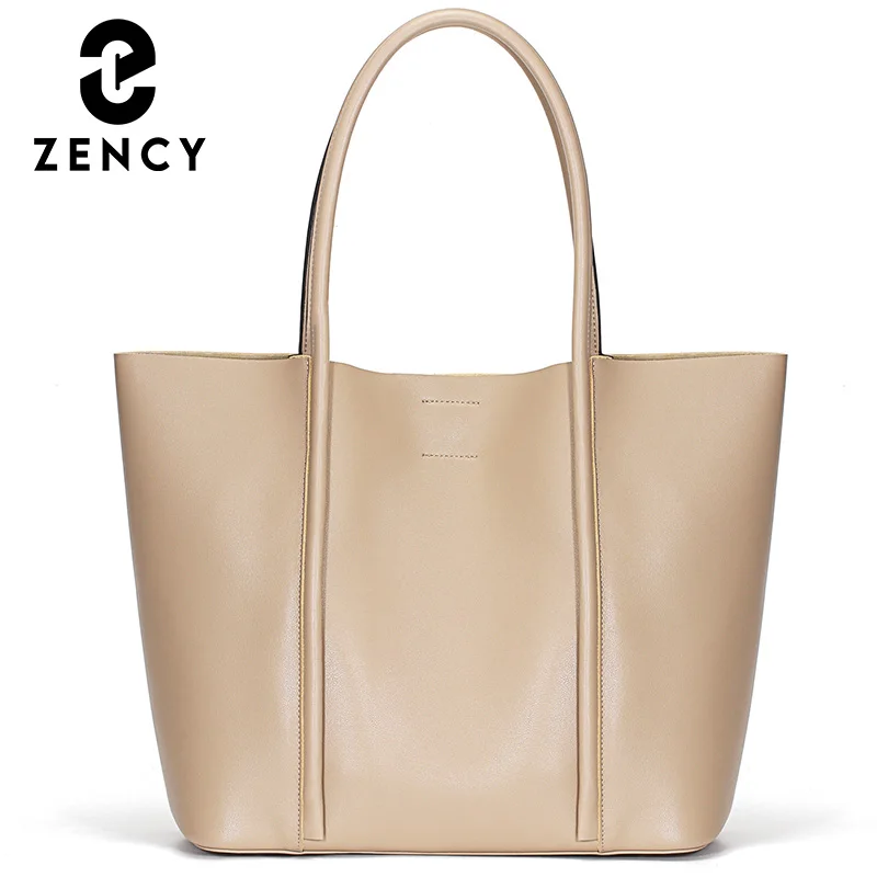 Zency Soft Genuine Leather Handbag Classic Elegant All-match Women\'s Tote Bags Large Capacity Composite Bag Commute Shoulder Bag