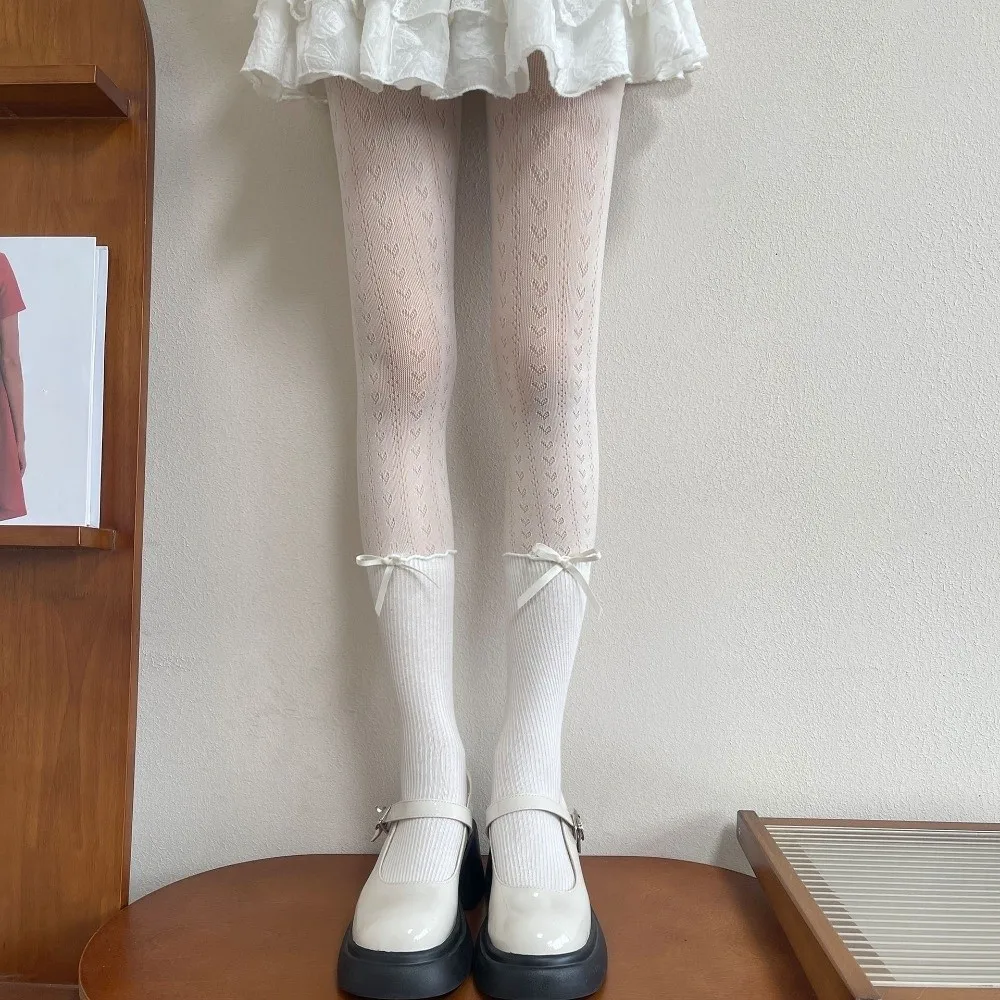 Sweet Elastic False Two-piece Pantyhose Slimming Breathable Heart Lace Stockings Thin Hosiery Fishnet Stockings Girls