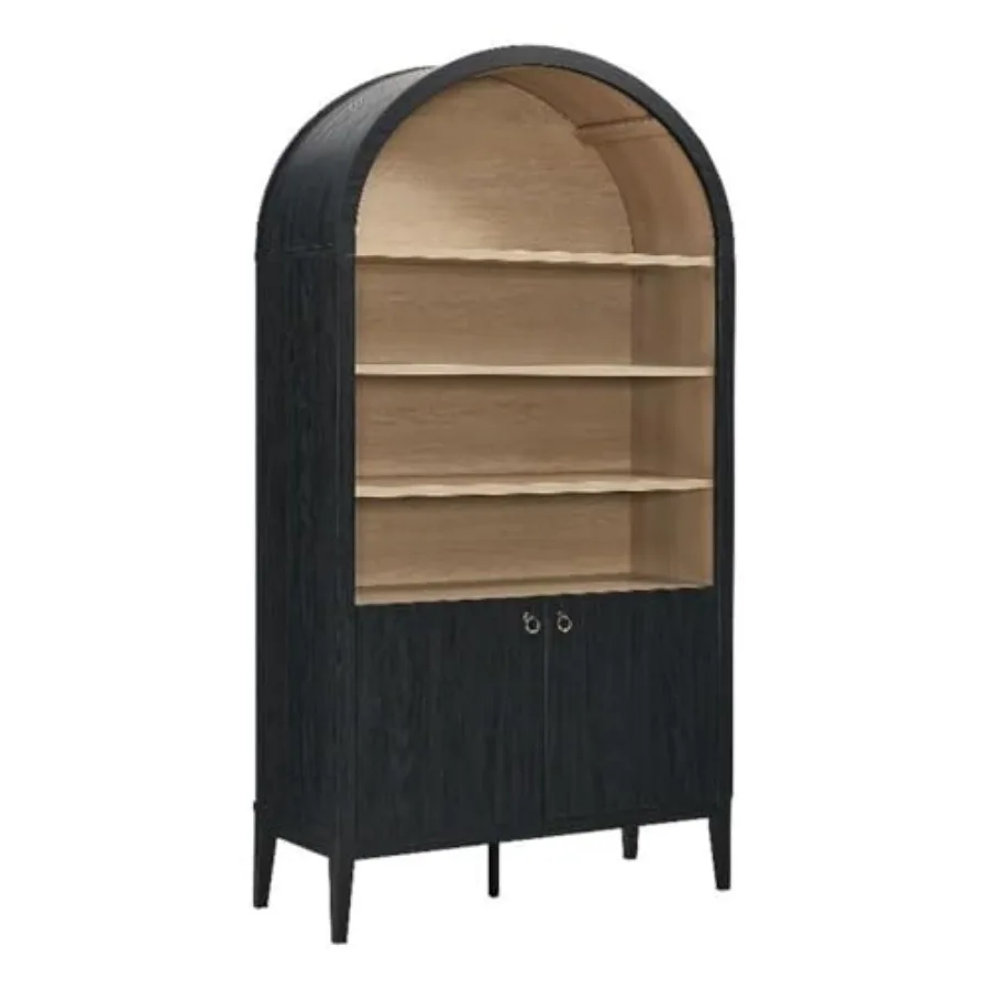 

Nolan Tall Arched Storage Display Cabinet in - 74 Inch Arch Bookshelf with Open and Closed Shelving - Modern Accent Cabinet for
