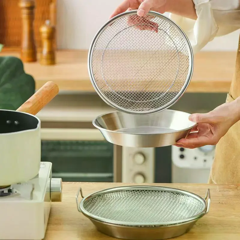 Kitchen Oil Filter Tray Stainless Steel Mesh Frying Drain Pan Strainer Colander Efficient Oil Drainage For Home Outdoor Restaura