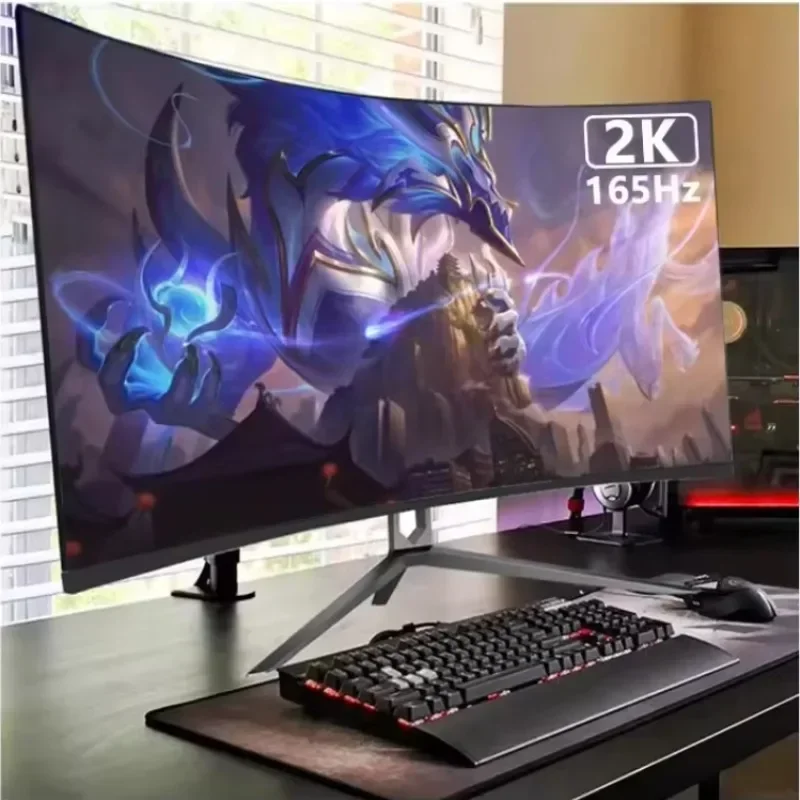 Computer Monitor, High-definition Curved Screen, 165Hz Borderless, OVG+HDM, 175 ° Wide Viewing Angle, 1ms Fast Response