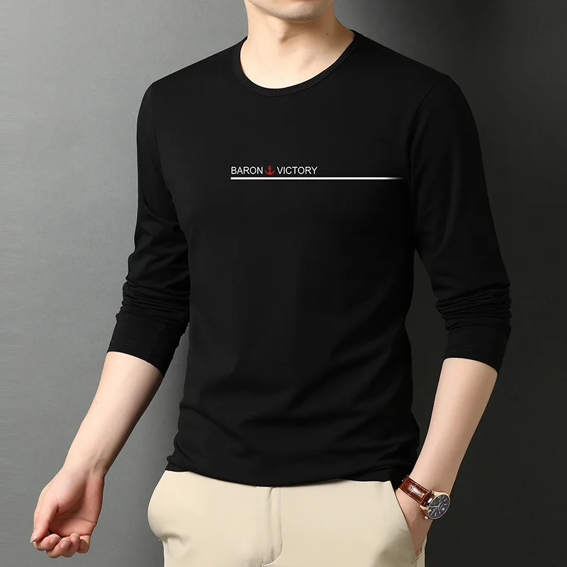 Top Quality 95% Cotton Designer New Fashion Brand T-Shirt Mens Tshirt 2023 Plain Trendy Long Sleeve Tops Casual Men Clothing