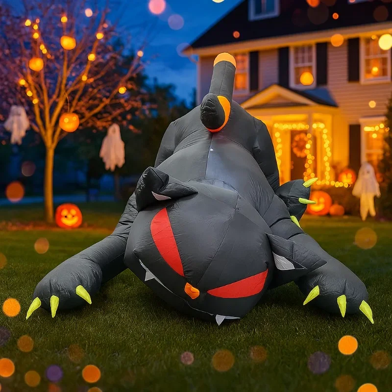 Jouets gonflables de 1.8M, décoration d'halloween, chat noir, secoue la tête, ornement de fête de jardin, LED intégré, cour fantôme, jardin, pelouse intérieure