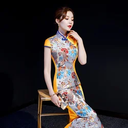 Sheng Coco Fishtail Cheongsam abito da sera ricamo cinese giallo modificato Cheongsam Walking Show Team Performance Dress