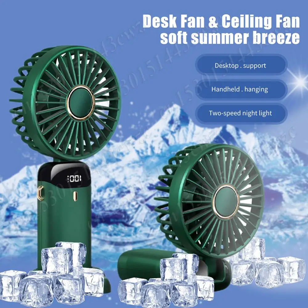 1800mAh Mini Handheld Fan Foldable Portable Neck Hanging Fans 5 Speed USB Rechargeable Fan with Phone Stand and Display Screen