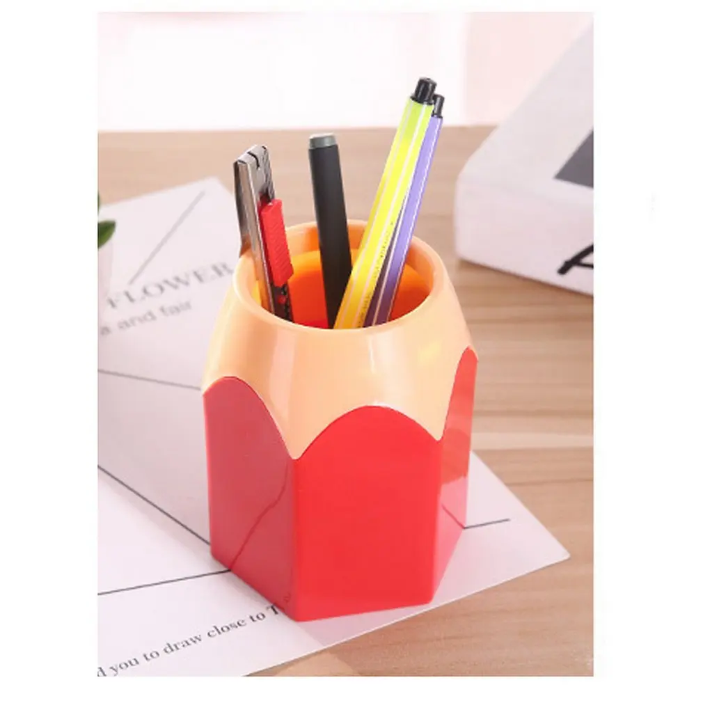 New Pencil Pot Creative Make Up Brush Pen Vase Holder Container Stationery Plastic Desk Organizer Tidy School Office Supplies