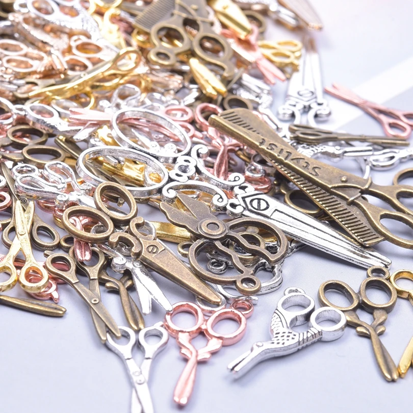 10pcs Mixed Alloy Mini Scissors Charms Bulk Antique Silver/Gold Color Scissors Pendant Vintage For DIY Handmade Jewelry Making