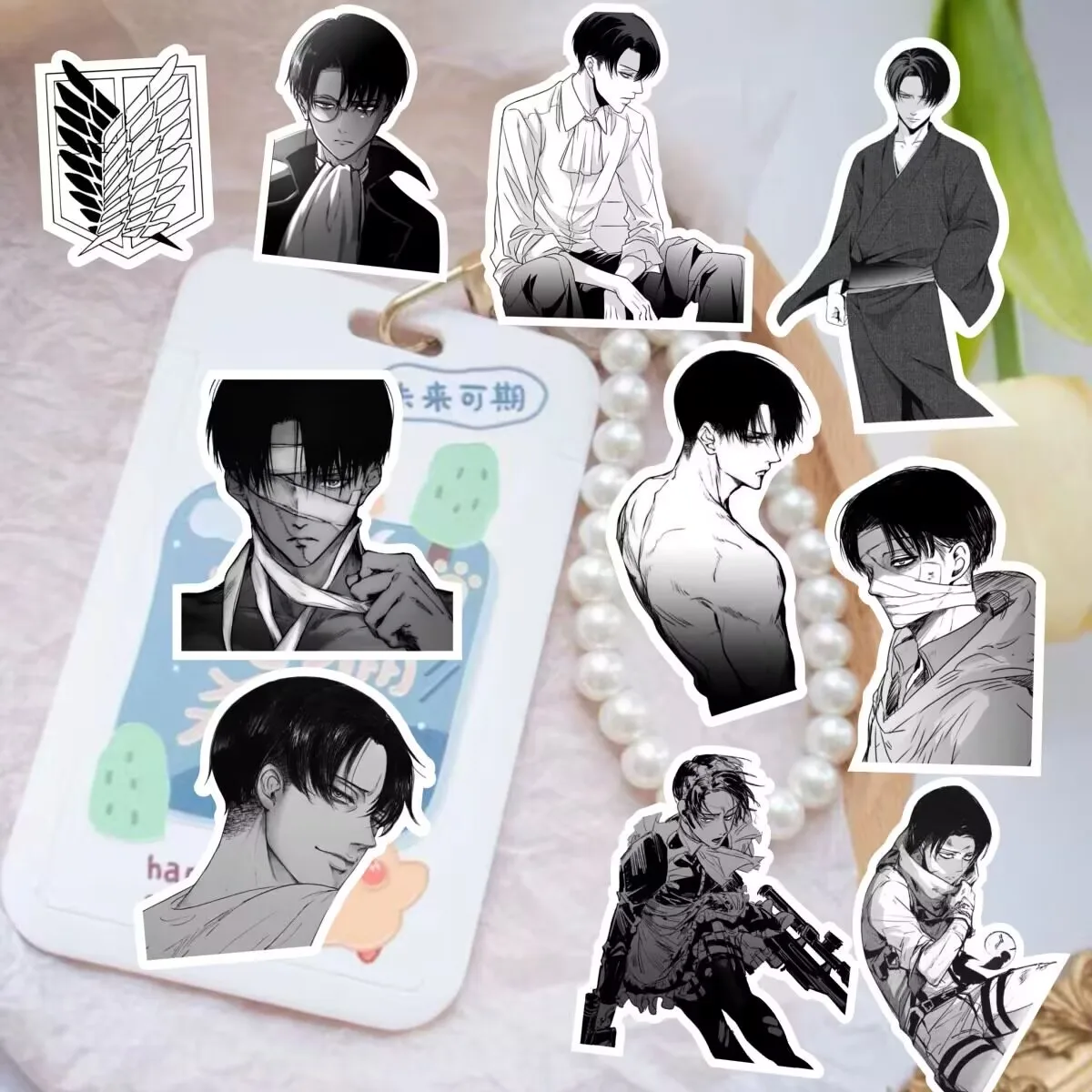 「リヴァイ」兵士司令官ステッカー「進撃の巨人」ステッカー白黒日本のマンガエレンミカサ装飾プランナーノート