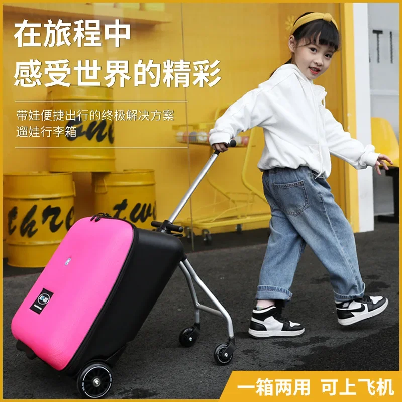 New kids scooter luggage children and baby can sit on travel trolley suit men women travel luggage bag lazy trolley