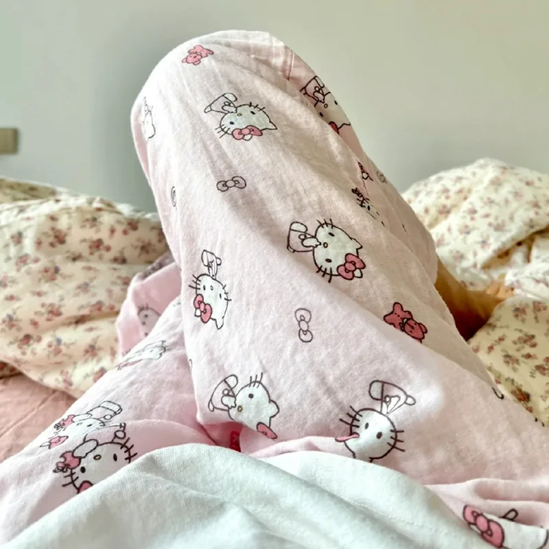 

Новые летние пижамные брюки Sanrio 2025 с принтом Hello Kitty, свободные, тонкие, домашние, повседневные, с мультяшным рисунком, для прогулок на улице