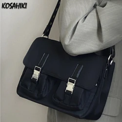 Nylonowe wszystkie dopasowane do jednokolorowa na co dzień damskie torby Messenger Streetwear Cargo prosta torba na ramię koreańskie torebki Crossbody w stylu Vintage