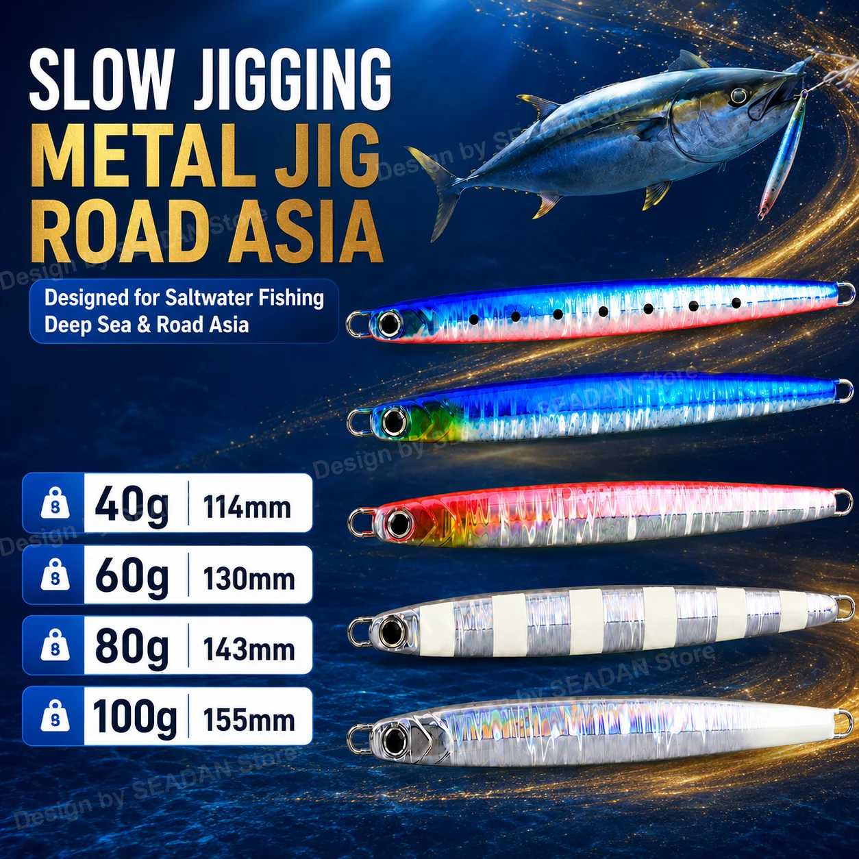 

5Pcs Metal Jig Lure Set Blue Pink Silver Glow Bionic 3D Eye Corrosion Resistant Boat Night Fishing Bait For Mackerel Tuna GT