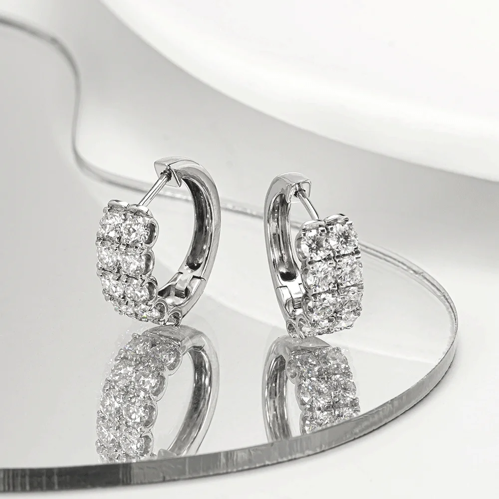2CTTW 3.0mm Round Cut Certified All Moissanite Hoop Earrings for Women Classic Sparkly Bridal Jewelry Pure 925 Plated 18K GRA